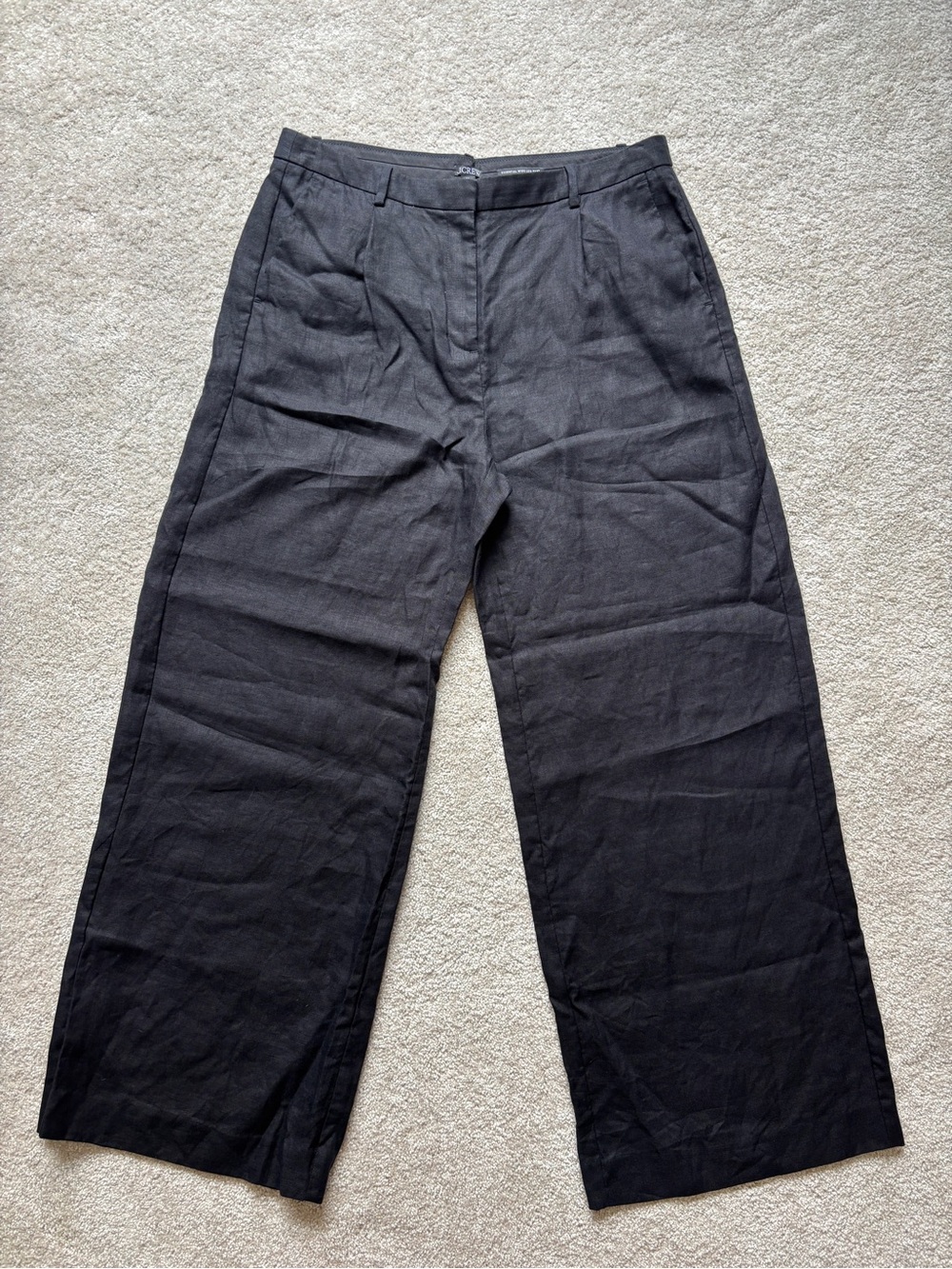 J.Crew Essential Wide Leg 100% Linen Pants Black Size 12 High Rise - Picture 2 of 8